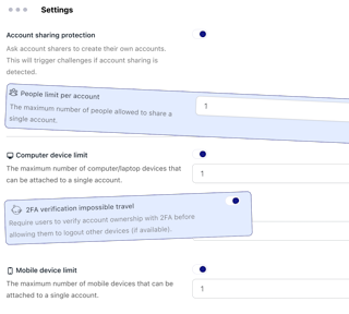 Rupt's account sharing prevention dashboard screenshot