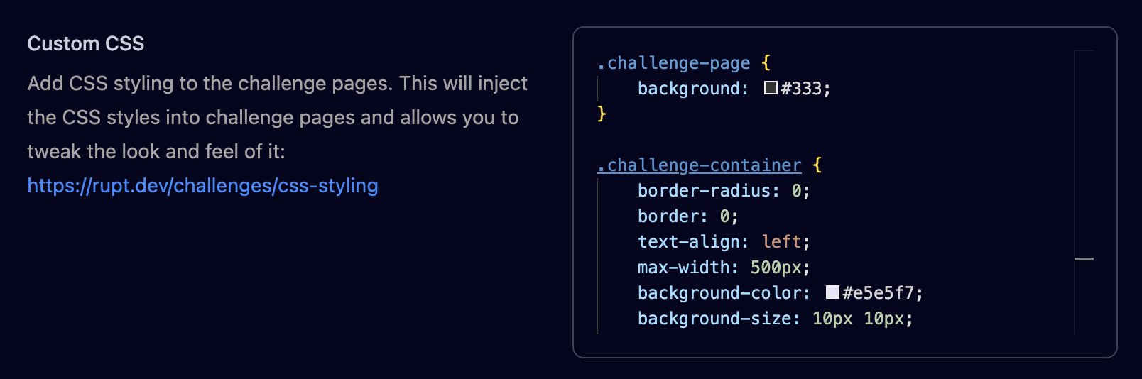 CSS styling settings